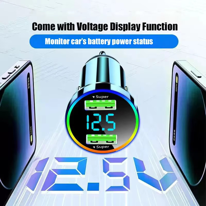 UYUXIO USB-Auto Ladegerät Adapter in Silber mit 2 USB-Anschlüssen und LED-Spannungsmonitor für iPhone und Samsung - Bild 5