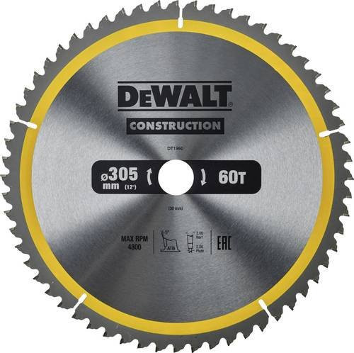 DeWalt Kreissägeblatt DT1960-QZ, Farbe Silber, Durchmesser: 305 mm, Zähne: 60 - Bild 1