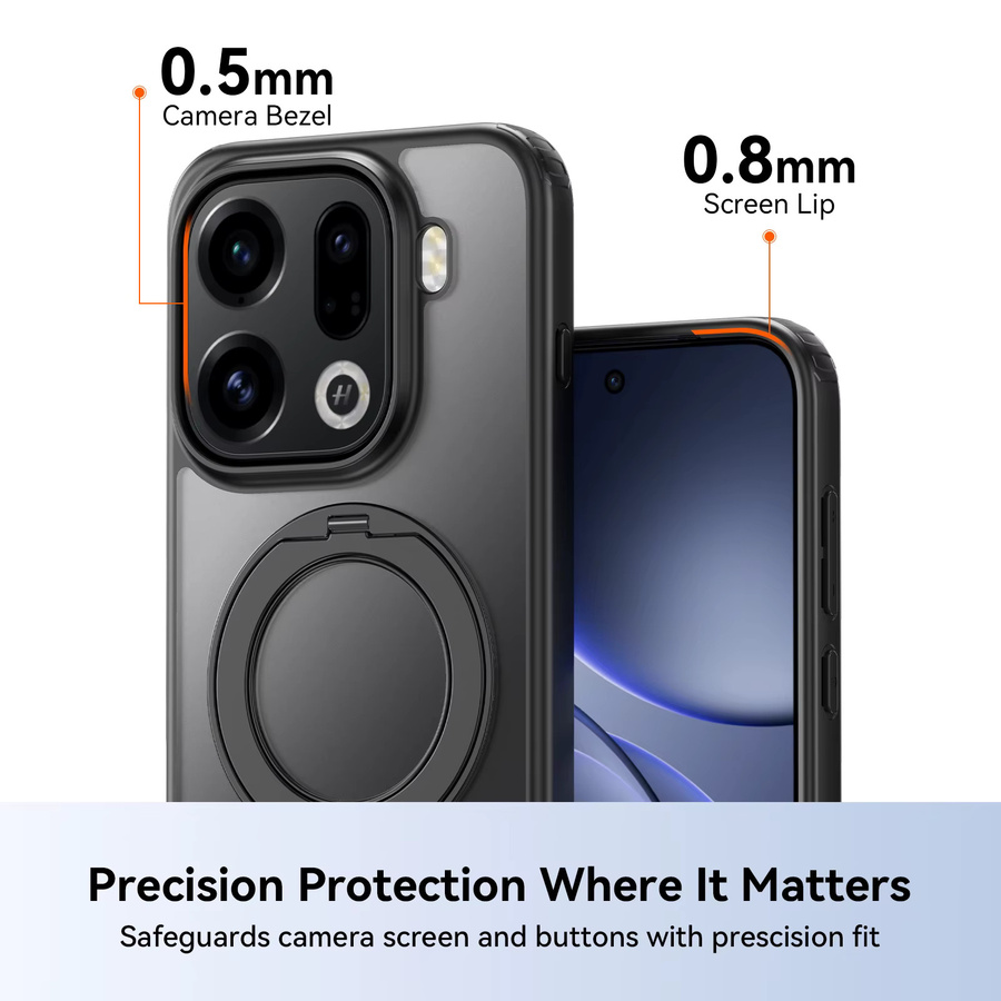 Magnetische und stoßfeste Handyhülle für OPPO Find X9 Pro, X9s und X9Ultra mit 360 Grad drehbarer Halterung und matter Rückseite in Transparent und Beige - Bild 3