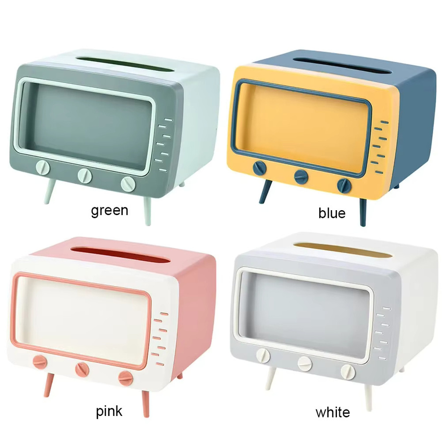 APWIKOGER Kawaii TV Tissue Box mit Smartphone-Halterung, multifunktionaler Taschentuchspender aus Kunststoff, Weiß - Bild 4