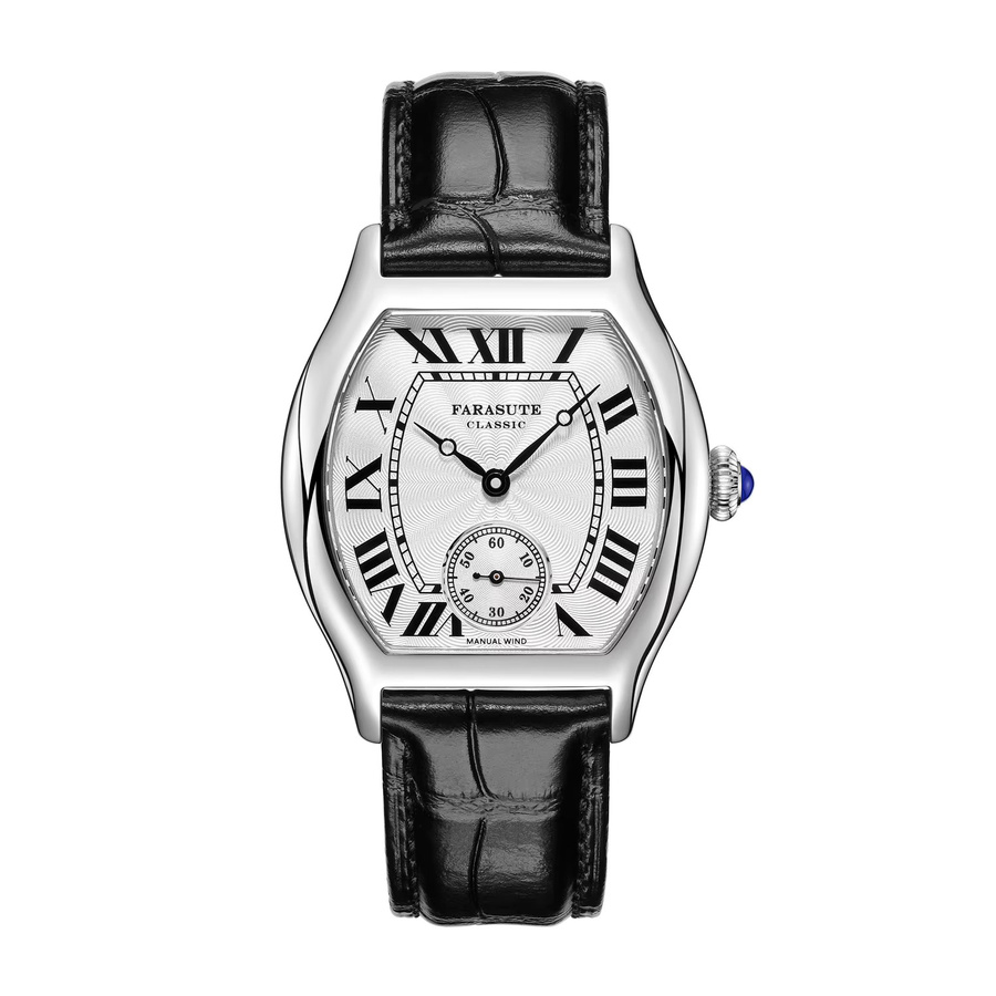FARASUTE Armbanduhr Herren, Mechanisch, Handaufzug, Tonneau, 36 mm, Edelstahl, Saphirglas, Leder - Bild 2