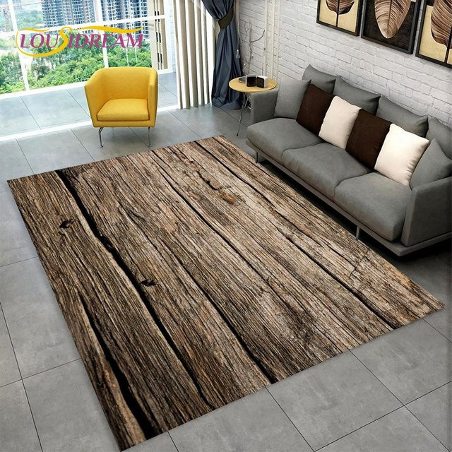 ChenYing01 Retro-Teppich in Holzoptik mit 3D-HD-Design, braun, rutschfest und waschbar, B/T: 60 x 40 cm - Bild 1