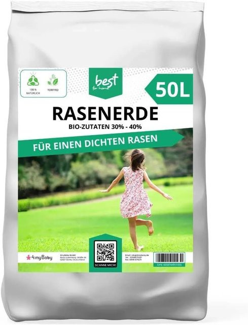 Best for Home Nährstoffreiche Rasenerde, torffreie Erde für dichten Rasen, 50 l - Bild 1