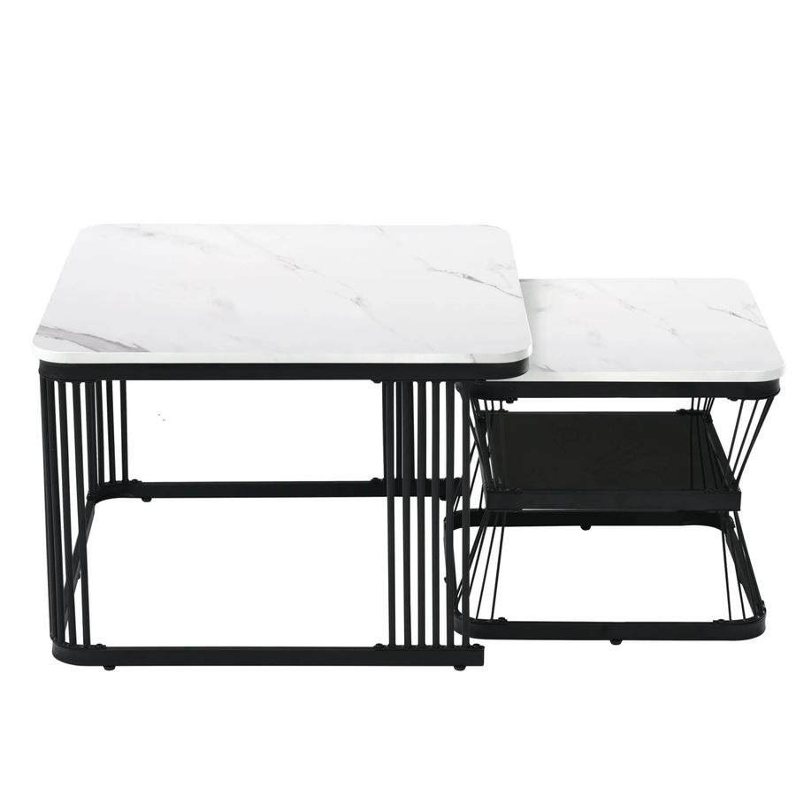 okwish Beistelltisch in Marmoroptik Hochglanz Weiß/Schwarz B: 65 cm, T: 65 cm, H: 45 cm - Bild 2