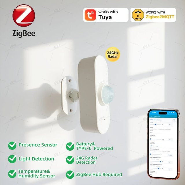 Zigbee und WIFI PIR-Bewegungssensor mit Anwesenheitserkennung, Luminanz-, Temperatur- und Feuchtigkeitsdetektor in Weiß für Smart Life Tuya Z2M - Bild 1