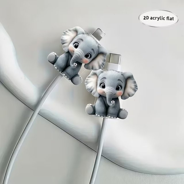 SAFENH Elefanten 2D Flachkabelschutz in Grau als bruchsicheres Zubehör für dein Telefonkabel - Bild 1