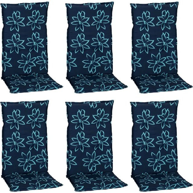 Beo Sitzauflage für Hochlehner 6er-Set Hellblau-Dunkelblaue Blumen - Bild 1