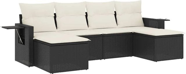 vidaXL 6-teilige Garten-Sofagarnitur aus PE-Rattan in Schwarz mit Sitzkissen und Stauraum - Bild 1