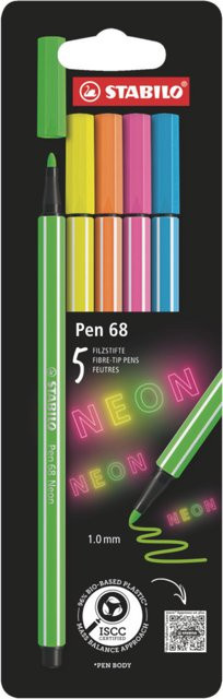 STABILO Pen 68 Textmarker Set mit 5 Neonfarben (Neongelb, Neonblau, Neongrün, Neonorange, Neonpink) - Bild 1