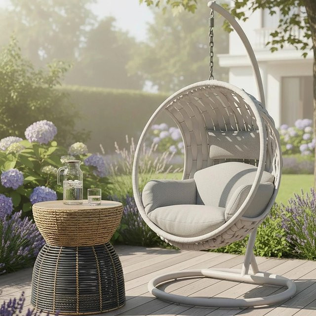 Bessagi Garden Hängesessel Mira in Beige mit Standmontage und UV-beständigem Outdoorstoff - Bild 1