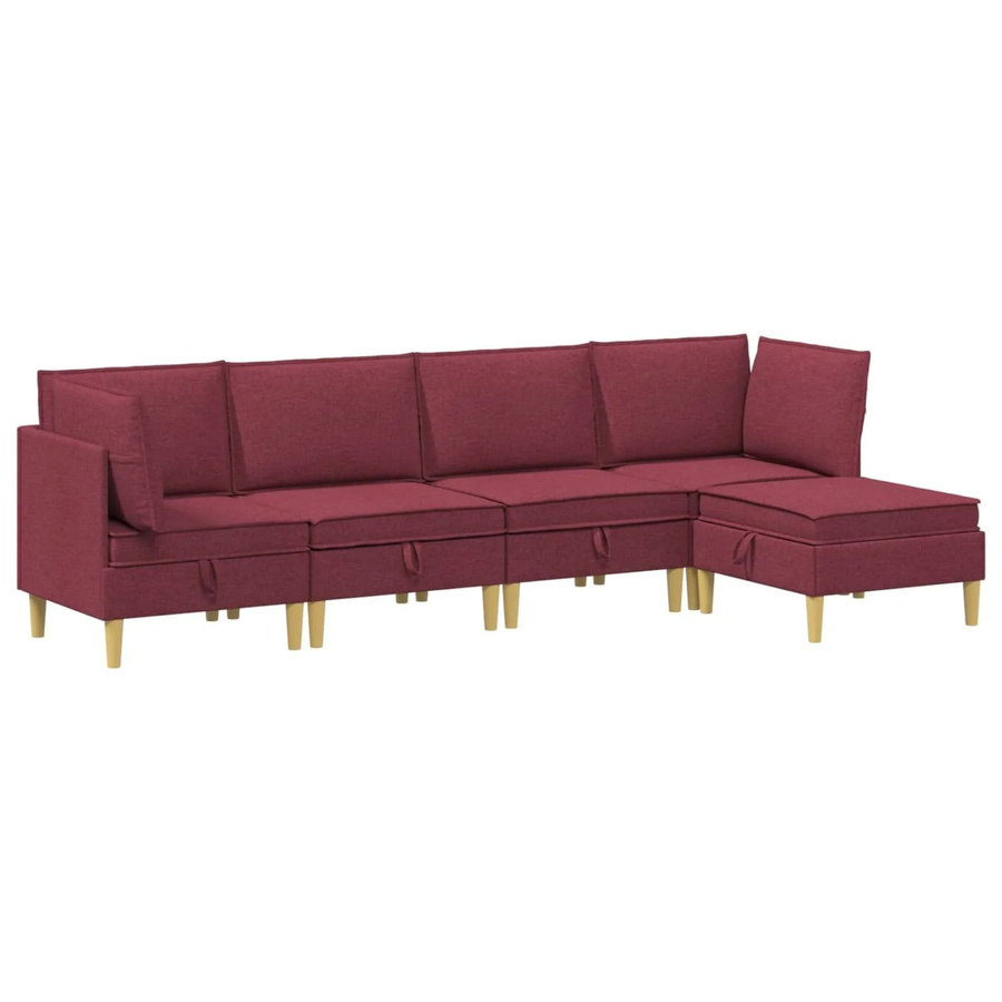 vidaXL Wohnzimmergarnitur aus Stoff in Weinrot mit Ecksofas, Mittelsitzen, Hocker und Kissen im L-Shape Design - Bild 2