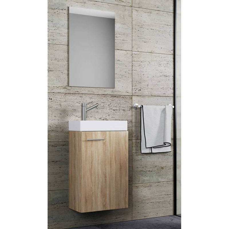 VCM Badmöbel Set Slito 3-tlg. in Sonoma-Eiche mit Waschbecken, Spiegelschrank und Unterschrank, B/H/T: 41 x 130 x 22 cm - Bild 5