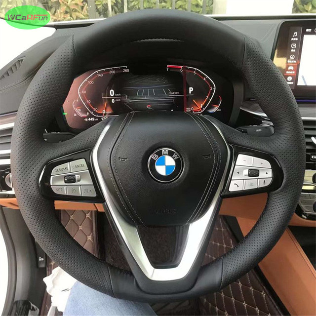 WCaRFun Anti-Slip Lenkradbezug aus Leder mit Geflecht für BMW in Schwarz - Bild 1