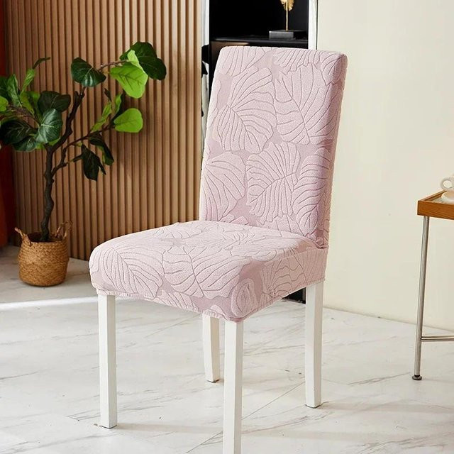 Rutschfester Jacquard Stuhlbezug mit Blättermuster in Pink, elastischer Stretch-Sitzbezug für Esszimmer und Bankette - Bild 1