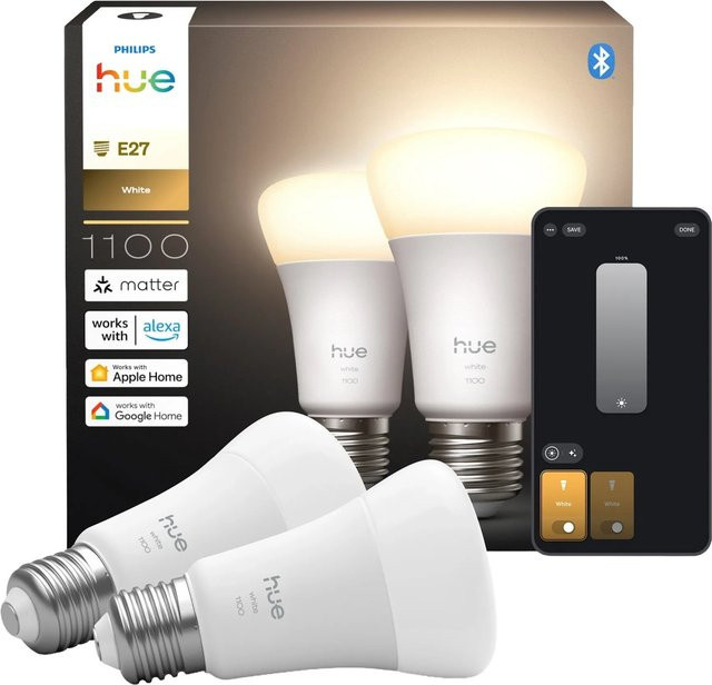 Philips Hue White LED-Leuchtmittel E27 A60 2er Set, Warmweiß 2700K, 9,5 W, dimmbar - Bild 1