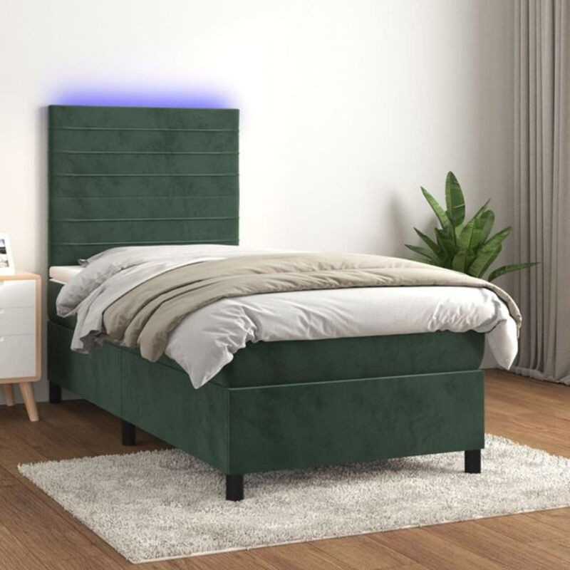 Vidaxl Boxspringbett mit Matratze aus Samt in Dunkelgrün B/T/H: 90 x 190 x 118 cm - Bild 1