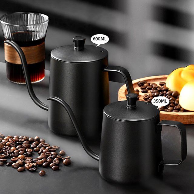 MYVIT Pour-Over Kaffeekessel aus Edelstahl mit Schwanenhals-Ausguss, 350/600 ml, Silber oder Schwarz - Bild 1