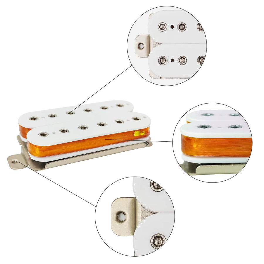 Phrilam High Output Alnico 5 Humbucker Tonabnehmer-Set für E-Gitarren in Weiß, Hals: 50 mm, Brücke: 52 mm, 7,6/16,5K - Bild 2