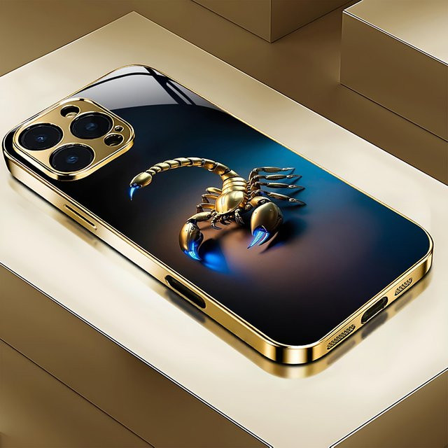 Stoßfeste Glas-Handyhülle mit goldenem Skorpion-Muster für Apple iPhone 11, 12, 13, 14, 15, 16, 17 Pro Max und weitere Modelle, Farbe: Gold - Bild 1