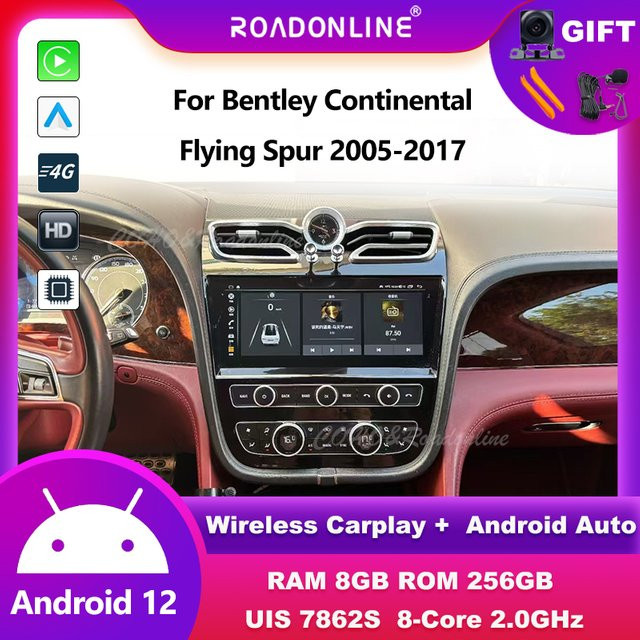 Roadonline Android Multimedia-System mit kabellosem CarPlay und Bluetooth für Bentley Continental / Flying Spur 2005-2017, Schwarz - Bild 1