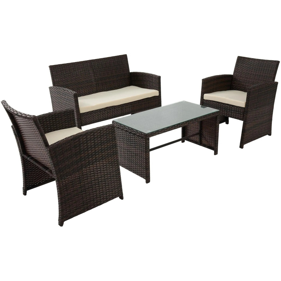 DELUKE Lounge-Gruppe CINAR Gartenmöbelset aus Metall und PE-Rattan in Braun mit Glastisch B/T/H: 220 x 112 x 79 cm - Bild 2
