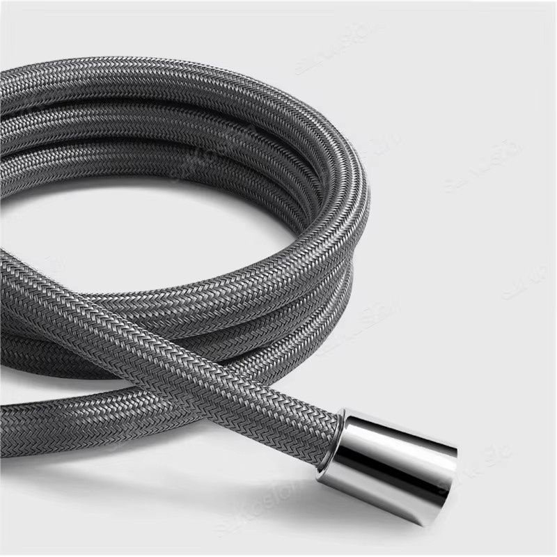 SZKOSTON Duschschlauch aus Nylon in Grau und Silber, flexibel und anti-twist, Anschluss 1/2 Zoll, Länge: 1,75 m - Bild 2