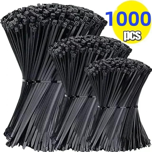 1000 Stück selbstsichernde Nylon-Kabelbinder in Schwarz mit Reißverschluss-Funktion - Bild 1