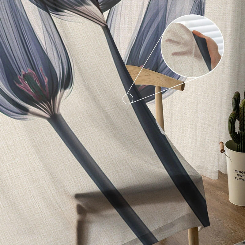 Transparentes Tulpen-Voile-Vorhang von A Family Of Home Textiles in Blau mit floralem Design, B: 135 cm, H: 114 cm - Bild 3