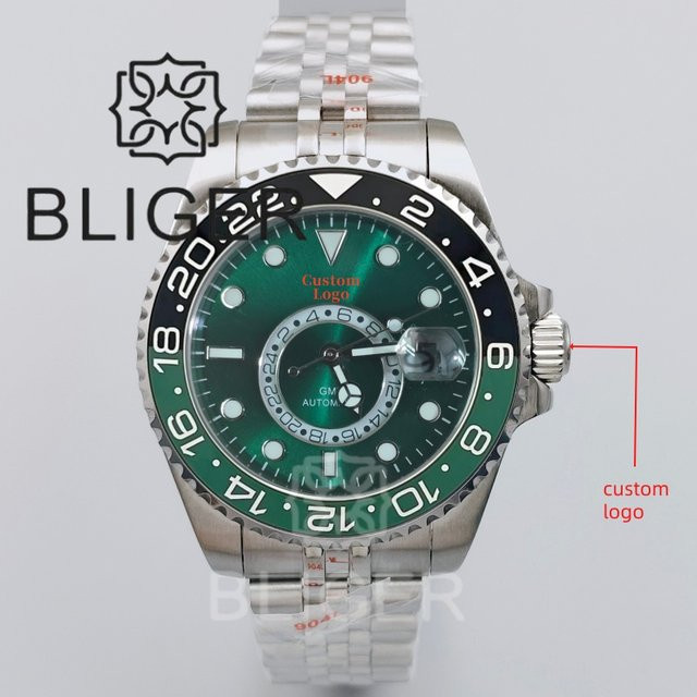 BLIGER Armbanduhr, Edelstahl, GMT, Herren, 43 mm, Saphirglas, Grün - Bild 1