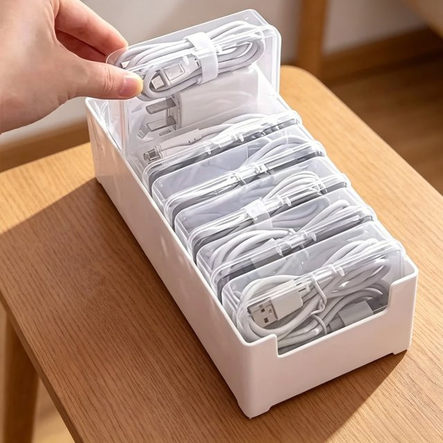 Mini Multi-Kabel-Organizer-Box aus Kunststoff für Schreibtisch, Reise und Büro, Farbe: Weiß - Bild 1