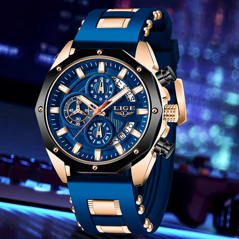 LIGE Armbanduhr Quarz, Silikon, Blau, Herren - Bild 6