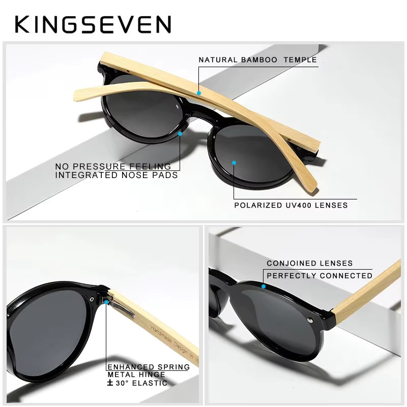 KINGSEVEN Sonnenbrille, randlos, rund, Holz, Unisex, polarisiert - Bild 2