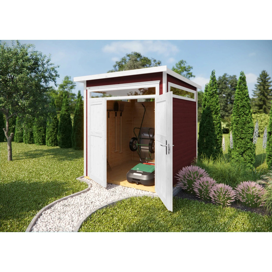 WEKA Designhaus 265 Gartenhaus aus Holz mit Flachdach in Rot, B/T/H: 286 x 247 x 234 cm - Bild 2