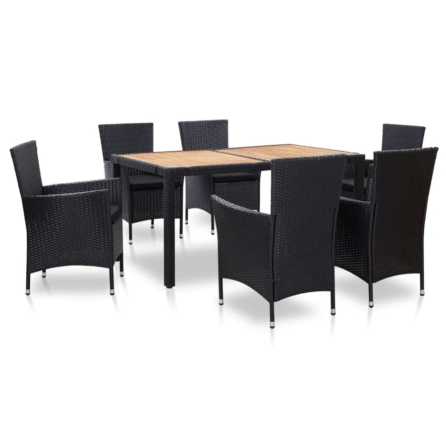 vidaXL 7-tlg Garten-Essgruppe aus Poly Rattan und Akazienholz in Schwarz mit Auflagen - Bild 2