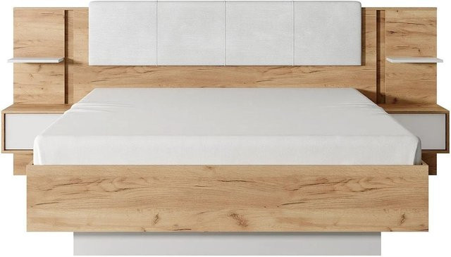 Vente-unique Bettrahmen Elynia in Weiß mit Nachttischen, B/T/H: 160 x 200 x 256,4 cm - Bild 1