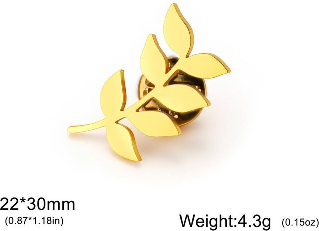 Anstecknadel Olivenzweig, Edelstahl, Gold, Damen, Herren - Bild 1
