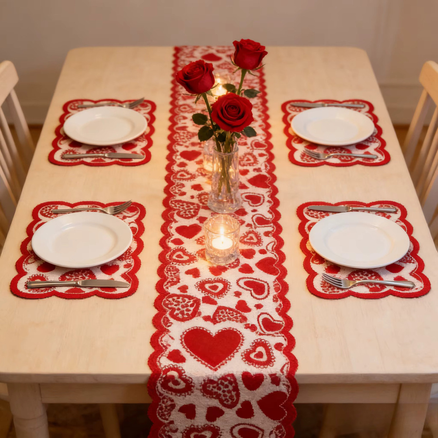 Basic Living Tischläufer mit Spitzenherz in Rot für Valentinstag, Hochzeit und Party - Bild 2