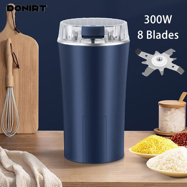 Donirt Elektrische Getreidemühle mit 8 Klingen aus Edelstahl, 300 W, Silber/Blau - Bild 1