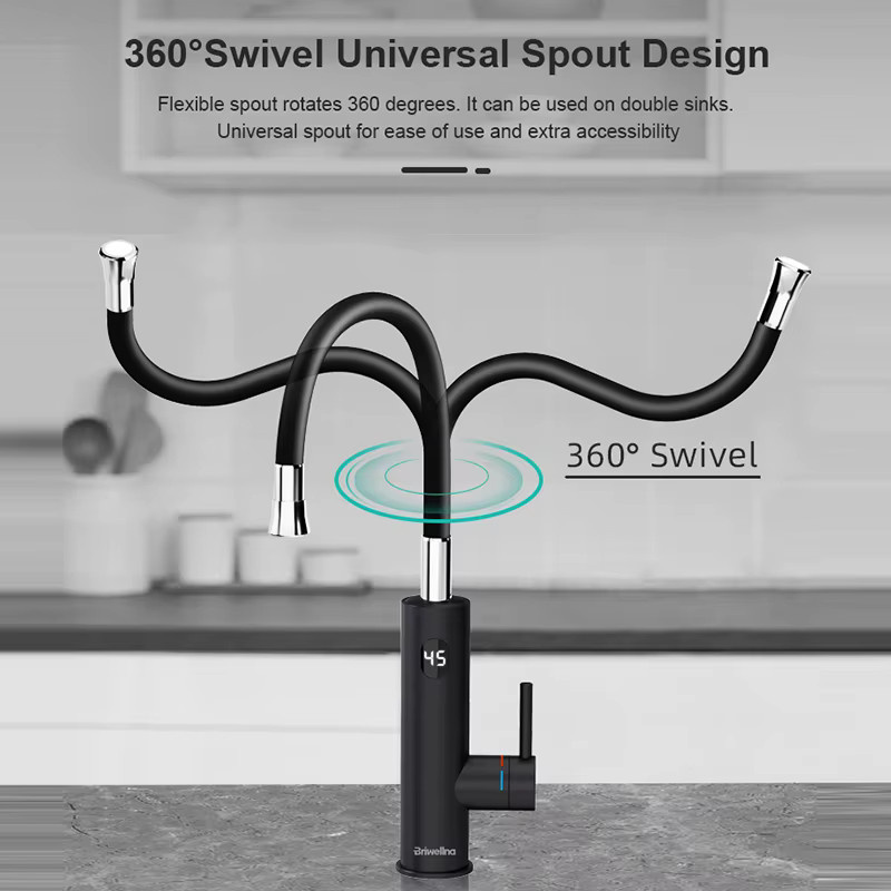 Briwellna Elektrischer Durchlauferhitzer 2-in-1 Küchenarmatur in Schwarz und Silber mit Universal-Auslauf aus Edelstahl - Bild 3