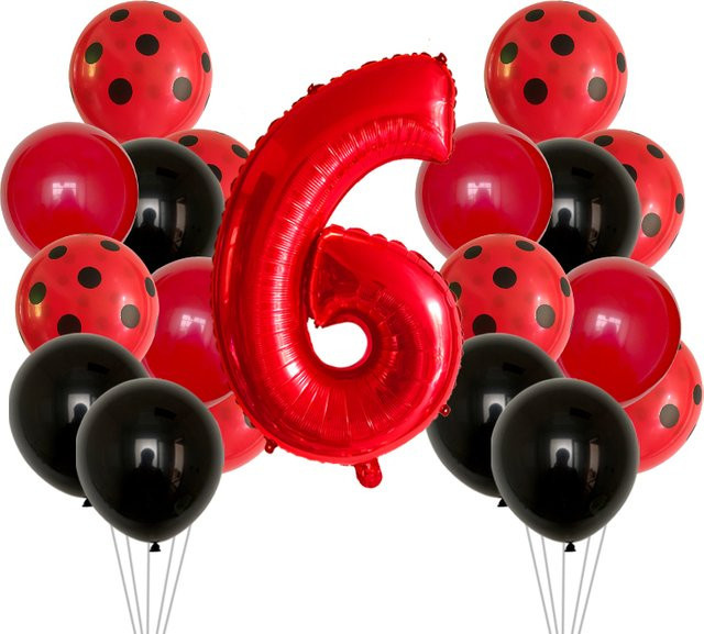 LQDIANTANG Marienkäfer Luftballons mit roten und schwarzen Punkten für deine Geburtstagsparty, 19 Stück, Durchmesser: 30,5 cm - Bild 1