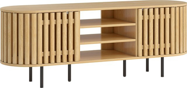 HOMCOM TV-Möbel in Bois naturel mit Stahlfüßen und 2 Lamellentüren für Fernseher bis 152,4 cm - Bild 1