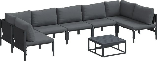 vidaXL Garten-Sofa-Set 8-teilig in Anthrazit aus pulverbeschichtetem Stahl mit UV-beständigen Kissen und Tisch - Bild 1