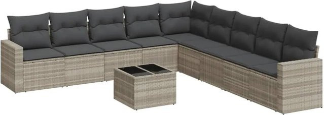 vidaXL 10-tlg. Garten-Sofagarnitur in L-Form aus Poly-Rattan mit Kissen in Hellgrau - Bild 1