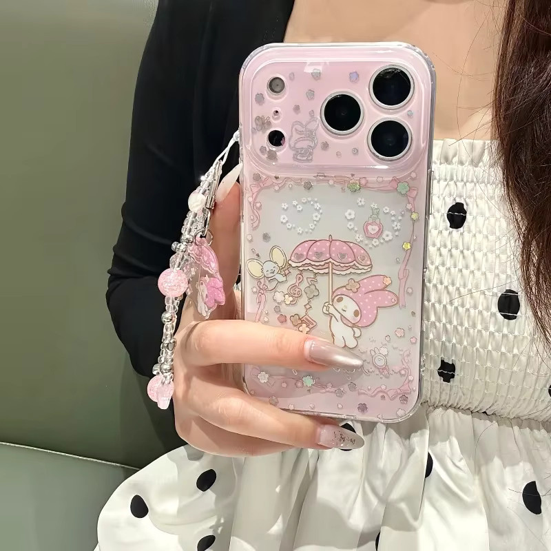 Sanrio Cartoon Regenschirm-Handyhülle mit Melodie und Lanyard für iPhone 17 14 15 16 Pro Max in Pink, stoßfeste Handyhülle - Bild 4