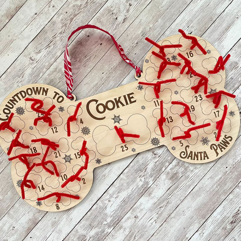 Weihnachts Adventskalender für Hunde aus Holz mit Knochen-Anhänger in Weiß als hängendes Deko-Ornament - Bild 2