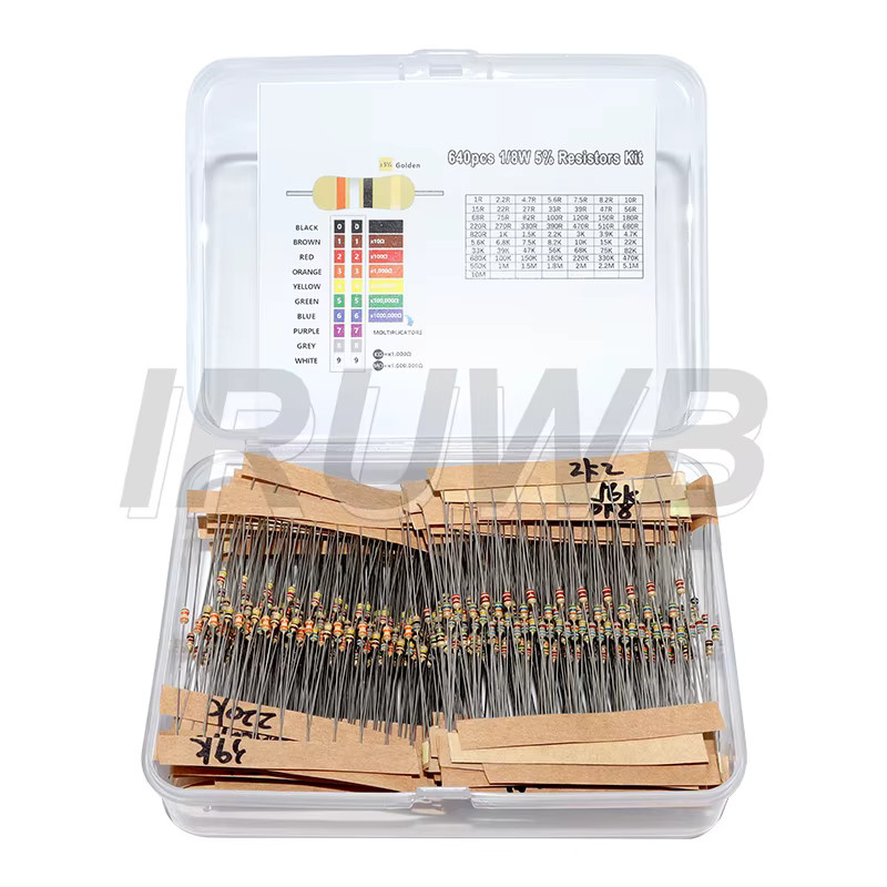 IRUWB Kohleschichtwiderstände Sortiment Set mit 640 Stück und 64 Werten 1R bis 10MR in Multicolor - Bild 2