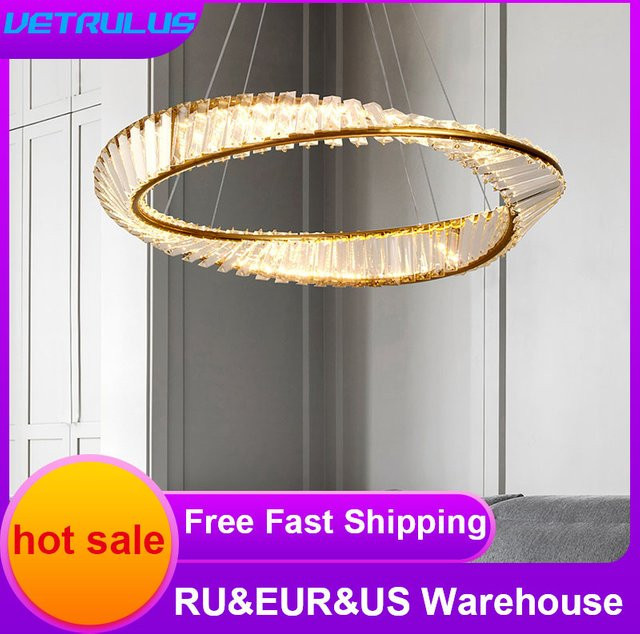 VETRULUS Moderne LED-Deckenleuchte in Gold mit Kristall-Elementen und Möbius-Streifen-Design für Wohnzimmer und Esszimmer - Bild 1