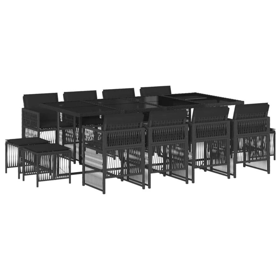 vidaXL 13-teilige Garten-Essgruppe aus Poly Rattan mit Kissen und Hartglas in Schwarz - Bild 2