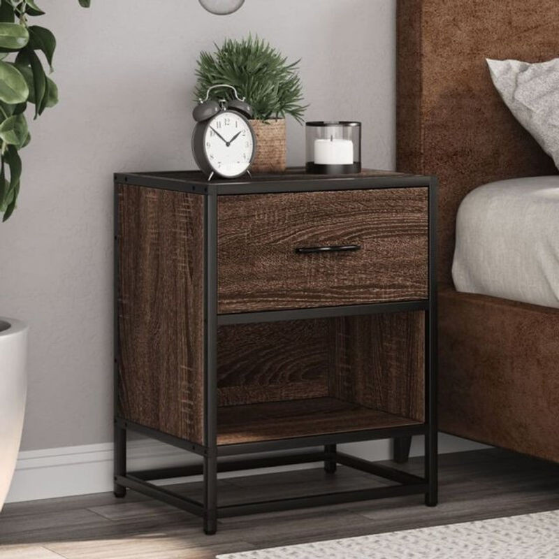 Vidaxl Nachttische 2er Set in Braun Eichen-Optik aus Holzwerkstoff im Industrial-Stil, B/T/H: 40 x 31 x 50 cm - Bild 1