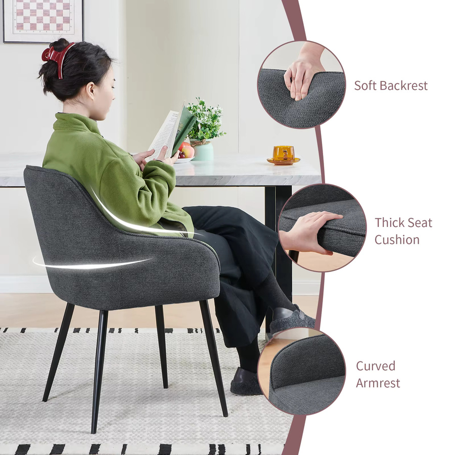 JaHECOME 2er Set Polsterstühle in Beige mit Armlehnen, moderne Stoff-Sessel im Mid-Century-Design mit Metallgestell für Esszimmer, Wohnzimmer oder Büro - Bild 2